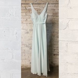 light powder blue rouched bodice chiffon bridesmaid dress [size 2]